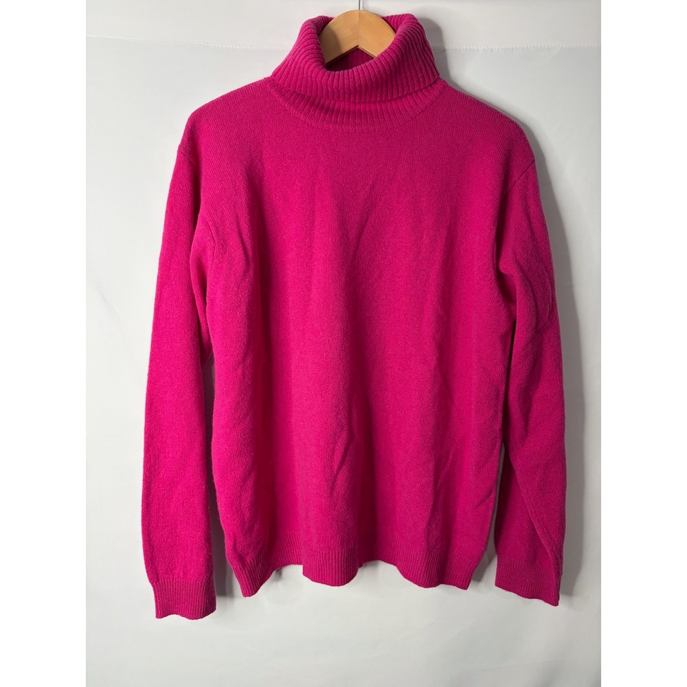 WoolOvers Pink Pure New Wool Turtleneck Sweater Womens L Fuchsia Ribbed Knit